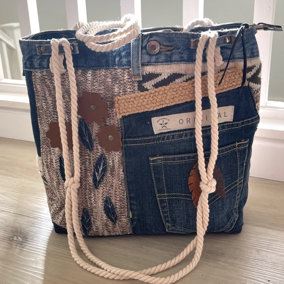 Denim & Knit Sweater-Upcycled Bag | Eco-Friendly, Handmade, One-of-a-Kind - Picture 6 of 16